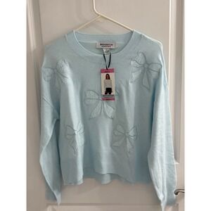 Bridgerton Netflix Blue Bow Lace Applique Sweater Small Coquette Regencycore